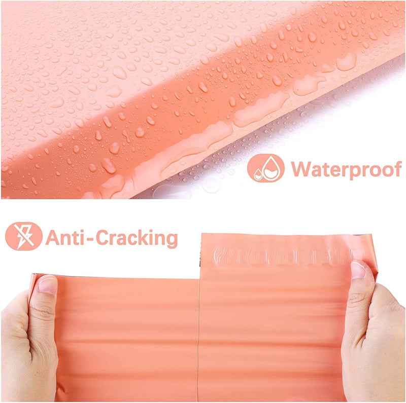 مترونيك Metronic Poly Mailers 10x13 300 قطعة، حقائب شحن قوية لاصقة للملابس، حقائب بريدية متوسطة للشركات الصغيرة، مغلفات الشحن، أكياس تعبئة مقاومة للتمزق باللون الوردي الخوخي - Image 3